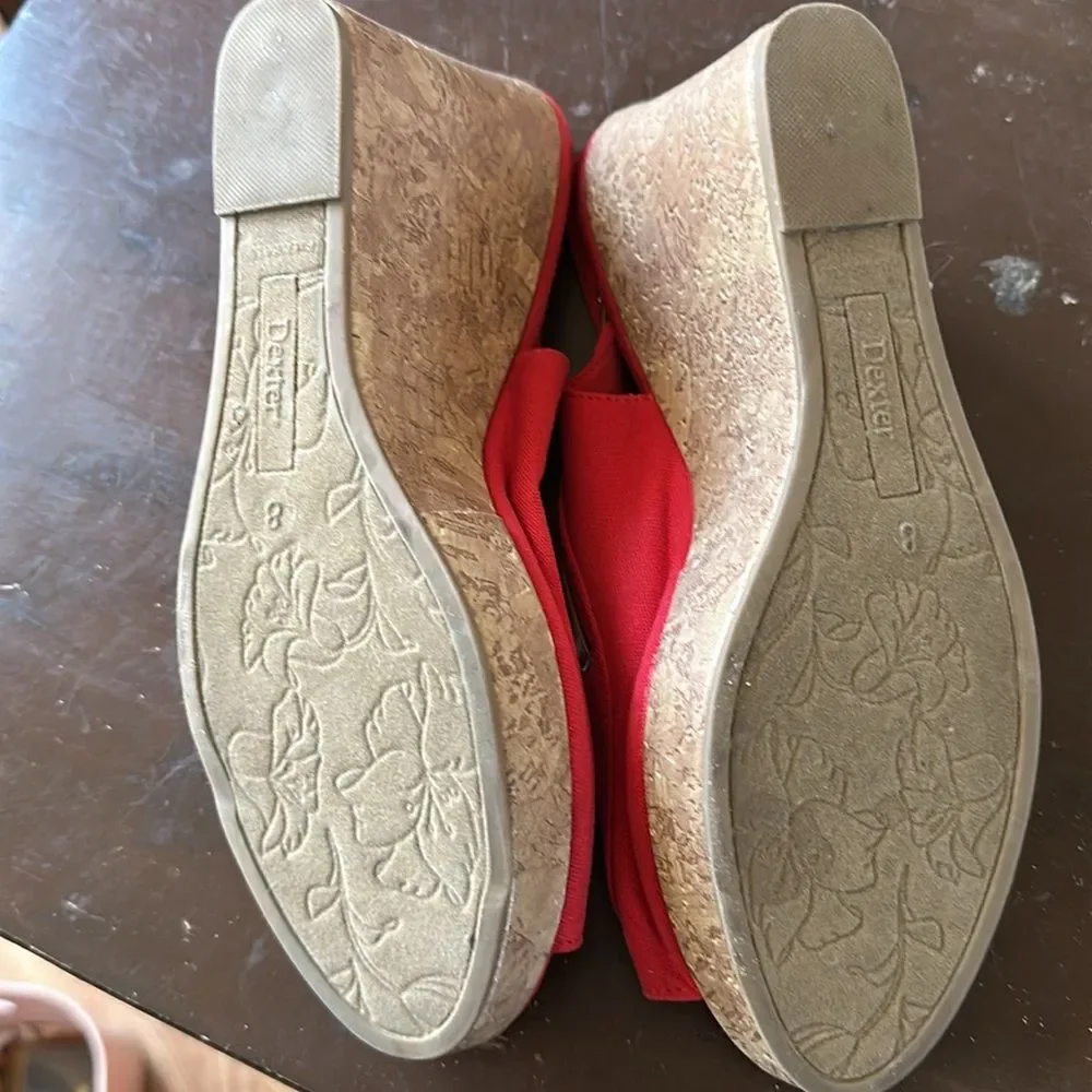 Dexter Women's Red Wedge Heel Sandals Size 8 Slip-On Open Toe Summer Shoes